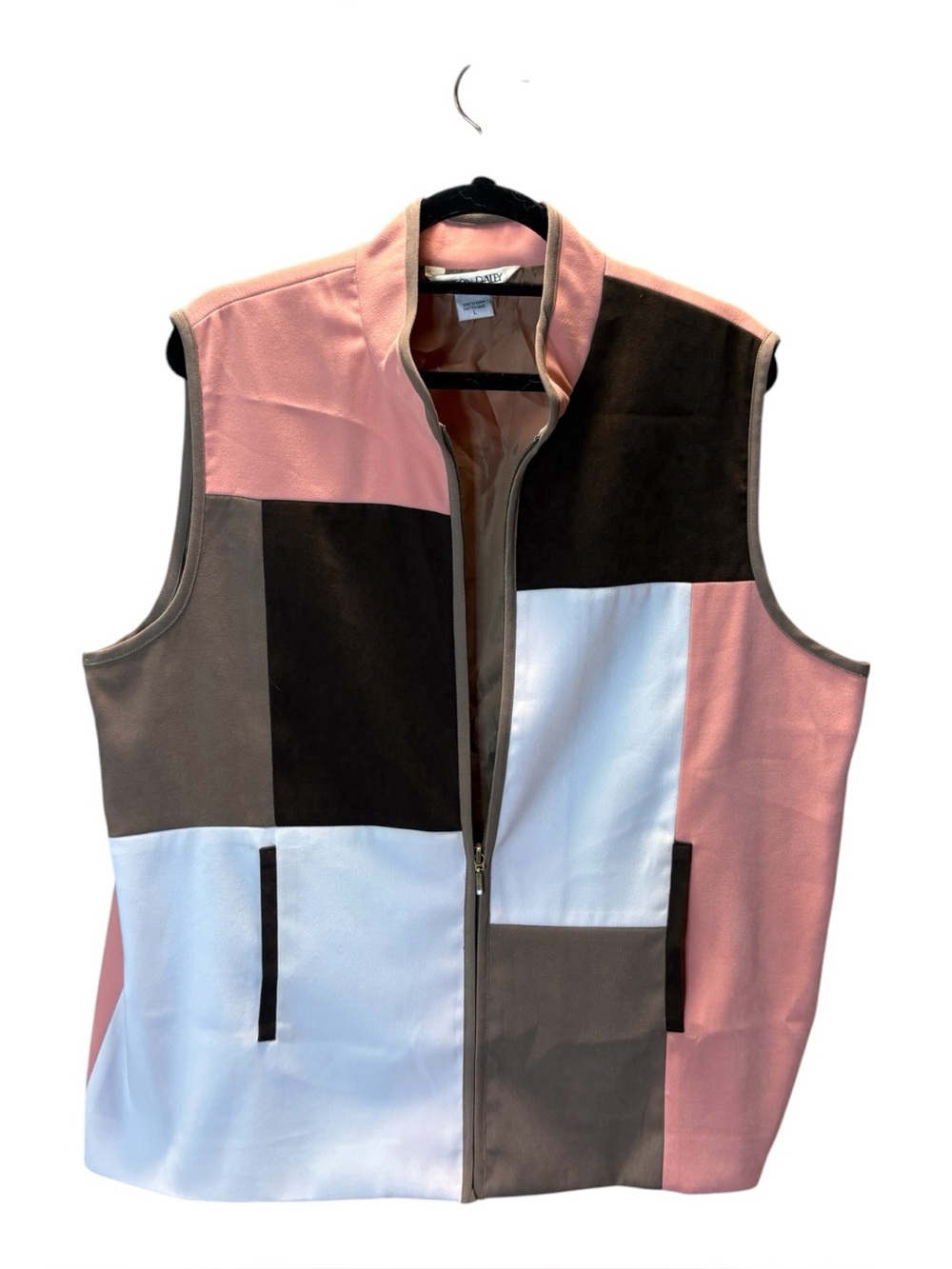 Allison Daley Pink, White & Brown Colorblock Zip Vest